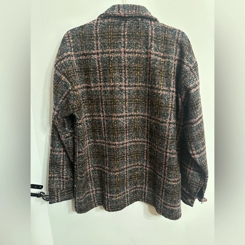 Unisex Shacket thick shirt plaid pink grey brown size xxl NWT